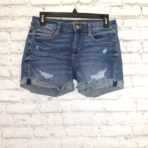 Arizona Jean Shorts Womens Juniors 5 Blue Distressed Cuffed Low Rise 4in Inseam - $19.99