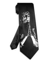 Alice Cooper praying hands necktie black satin silk hand-painted tie - $28.00