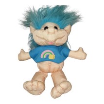 Vintage MTY Intl Lucky Troll Doll Plush Rainbow Pot Gold Original Blue Hair 12&quot; - £8.26 GBP