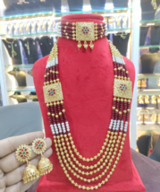 Indian Bollywood Style Matt Gold Plated Necklace Chain Haram Red Jewelry Set - £37.96 GBP