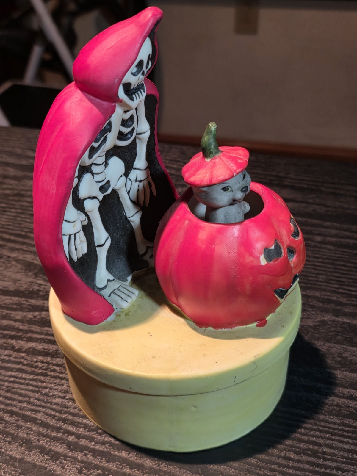 Phantom Of The Opera Skeleton Cat Jack-O-Lantern Animated Halloween Music Box Item image 12