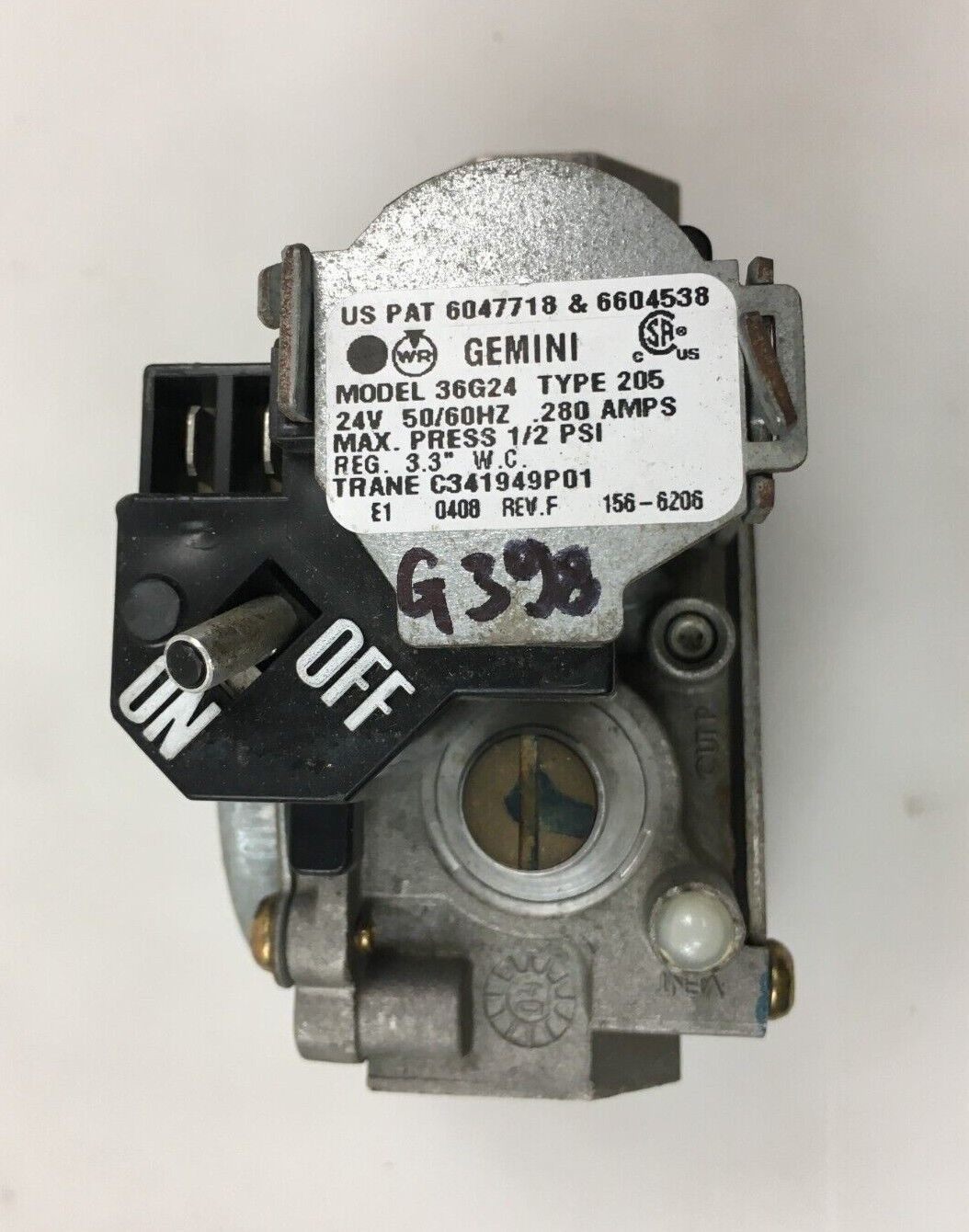 White Rodgers Gemini Gas Valve 36G24 type 205 Trane C341949P01 used G398 Central Furnaces