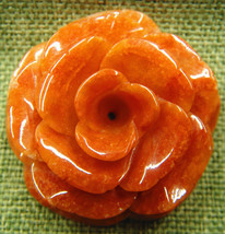 Certified Red Orange Natural Grade A Jade Jadeite Carved Rose Flower Pendant - £39.54 GBP