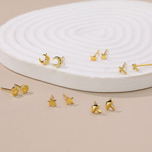 Minimalist CZ Moon, Smile, Star, Cross &amp; Mushroom Stud 18k Gold Plated Earrings - £26.32 GBP+