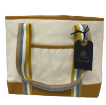 Moda Luxe Women's Canvas Medium Tote Handbag Cream/Mustard/Blue NEW - $23.74
