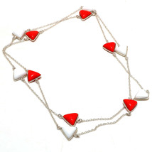 White & Red Coral Gemstone Ethnic Christmas Gift Necklace Jewelry 36" SA 6944 - £4.78 GBP