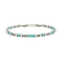Men&#39;s Bracelet Stainless Steel Beads with Turquoise Natural Stone Adjustable Siz - £23.69 GBP