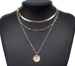 Elegant Three Layered Lotus Chain Necklace 18k Gold Plate - $11.34