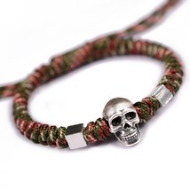 925 Sterling Silver Skull Bracelets Bangles Hand Braided Adjustable Rope Bracele - £35.51 GBP