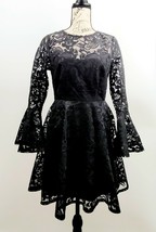 Vtg Frock and Frill Black Lace Flared Sleeve Fit &amp; Flare Dress Sz 6 - £36.08 GBP