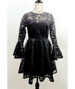 Vtg Frock and Frill Black Lace Flared Sleeve Fit &amp; Flare Dress Sz 6 - £35.96 GBP