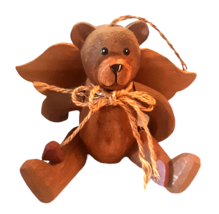 Hand Carved Jointed Teddy Bear Angel Wood Wooden Ornament Figure 6 in Vtg - £22.40 GBP