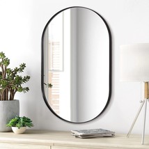 Black Oval Mirror, 24X36 Oval Black Mirror In Stainless Steel Metal Frame For Ba - £216.24 GBP