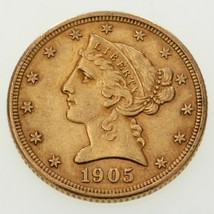 1905 $5 US Gold Liberty Half Eagle in AU Condition! Gorgeous Early US Gold - £587.59 GBP