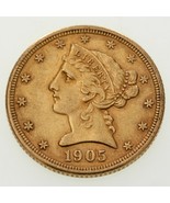 1905 $5 US Gold Liberty Half Eagle in AU Condition! Gorgeous Early US Gold - £577.48 GBP