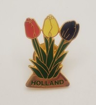 HOLLAND Colorful Tulips Blue Red Yellow Goldtone Souvenir Travel Lapel H... - £13.07 GBP