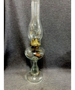 OIL LAMP W/ CHIMNEY &amp; Burner 20.5” T ANTIQUE VINTAGE Clear Font - $81.42 CAD