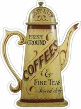 Fresh Ground Coffee and Fine Tea Faux Wood Metal Sign - £39.27 GBP