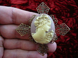 (CM43-35) LADY ROSE Pine Resin CAMEO jewelry Pin pendant Necklace - £25.74 GBP