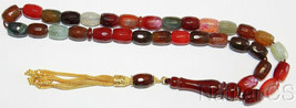 Luxury Prayer Beads Tesbih Faceted Barrel Crackle Multicolor Agate &amp; Vermeil Xxr - £167.09 GBP