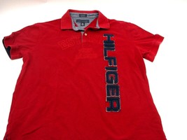 VINTAGE Tommy Hilfiger Polo Shirt Large Custom Fit Red Spellout Blocked ... - $22.73