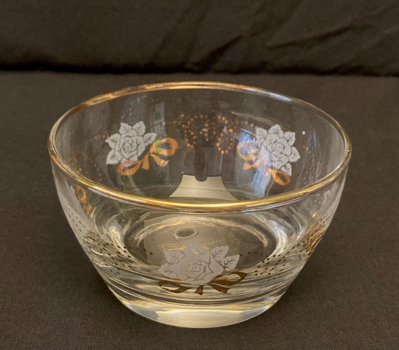 Vintage Libbey Rose Classic glass dessert bowl fruit cup flowers ribbons... - $3.00