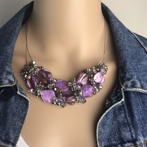 Vintage 1980&#39;s Purple Shell Two Wire Strand Choker Necklace - £14.19 GBP