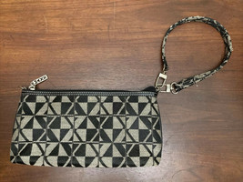 Maxx New York Clutch Wristlet Black Ivory  Canvas Zip Handbag Stripe Lining - £14.21 GBP