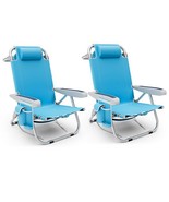 Foldable Backpack Beach Chair with Cup Holder and Storage Pockets Set of... - $244.27 CAD