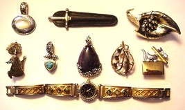 Lot w/ 9 pieces Jewelry Sword Pendants Pin Watch Vintage - £39.55 GBP