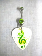 New Fancy Green G Clef Treble Symbol Guitar Pick On Dbl Lime Green Cz Belly Ring - £4.86 GBP
