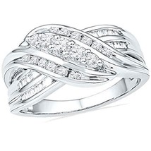 10kt White Gold Womens Round Diamond 5-Stone Crossover Band Ring 1/2 Cttw - £481.71 GBP