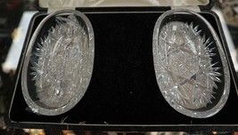 Pr. Cut Glass Crystal Salts in Box with Silver Spoons ca1930&#39;s Art Deco - $156.75