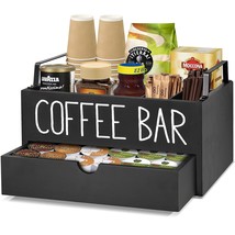 Coffee Station Organizer With Drawer, Wooden Coffee Bar Accessories Organizer Fo - £41.75 GBP