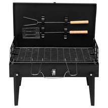 Grill Charcoal BBQ Outdoor Portable Square Adjustable Height Folding w Lid Black - £27.75 GBP