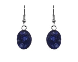 Mini Oval Shaped Crushed Chip Stone Inlay Acrylic Silver Metal Dangle Earrings - - £11.60 GBP