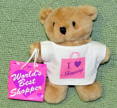 RARE VINTAGE AVON TEDDY BEAR WITH WORLDS BEST SHOPPER BAG 6&quot; PLUSH STUFF... - $10.80