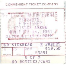 Vintage Foreigner Ticket Stub November 14 1981 Ann Arbor Michigan - £27.21 GBP