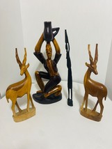 Set of 4 Vintage African Hand Carved Wooden Sculptures from 13&quot; to 17&quot;Tall - £67.37 GBP
