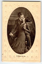 Romance Postcard A Chance For You Women And Man Kissing Embossed Oval Bo... - £8.49 GBP