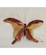 Butterfly Glitter Christmas Ornament Gold Purple 3&quot; Fabric Wood Wings - £11.74 GBP