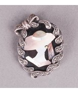 Art Deco Sterling Silver Inlaid Mother Of Pearl Black Onyx Marcasite Bro... - £67.73 GBP