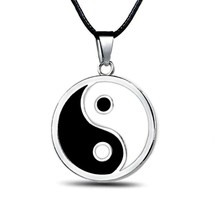 Yin Yang Necklace Enamel Silver Tone Pendant Charm Jewelry Tai Chi Martial Arts - £6.25 GBP