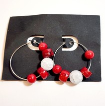 Vintage Red White Loop Earrings Costume Handmade Beaded B66 Maine - $27.41 CAD