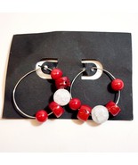 Vintage Red White Loop Earrings Costume Handmade Beaded B66 Maine - $27.40 CAD