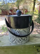 MID CENTURY VINYL BLACK &amp; WHITE SNAKE SKIN ICE BUCKET WITH LID ~ MCM 1960&#39;s - £13.37 GBP