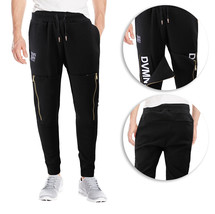 Men&#39;s Black Athletic Zipper Fitness Joggers Gym Drawstring Sweatpants Slim Fit - £24.56 GBP