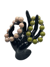 Earth Tone Opalescent Beaded Stretch Bracelets Set Of 2 Silver Tone Spacers - £11.59 GBP
