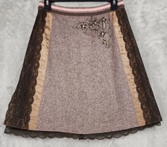 Anthropologie Elevenses Skirt Womens 2 Pink Brown Tweed Lace Wool Blend Midi - £44.57 GBP