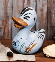 Vintage Mexican Tonala Pottery Duck Hand Painted Figurine Folk Art Bird Decor - £12.35 GBP